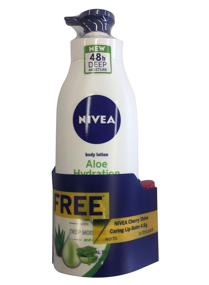 نيفيا لوشن الجسم من نيفيا - ترطيب بالصبار (مع مرطب شفاه مجاني للعناية بلمعان الكرز 4.8 جرام)، عبوة كومبو 400 مل - Image 1